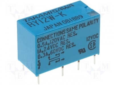 Реле RY-12W-K Реле: електромагнитно; DPDT; Uбобина:12VDC; 0,5A/120VAC; 1A/24VDC